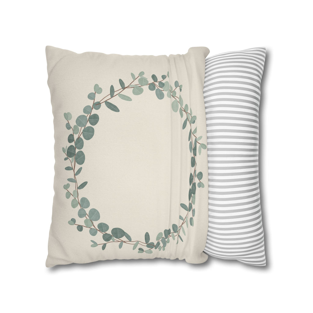 Eucalyptus Wreath Pillow Cover – Soft Watercolor Greenery Throw Pillow Cover
