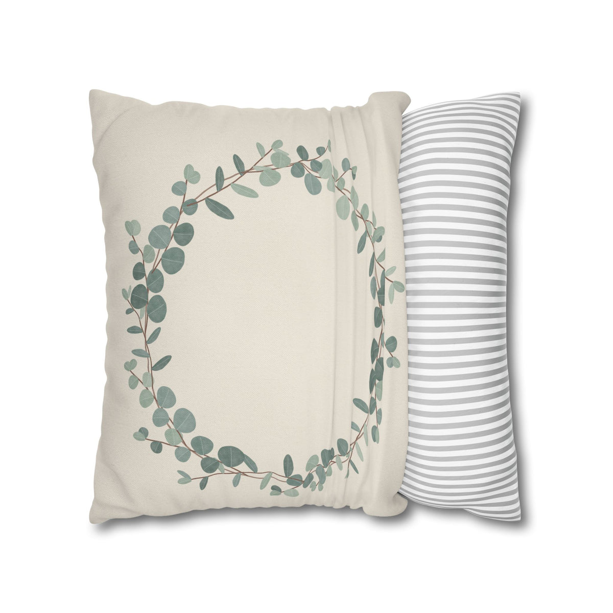 Eucalyptus Wreath Pillow Cover – Soft Watercolor Greenery Throw Pillow Cover