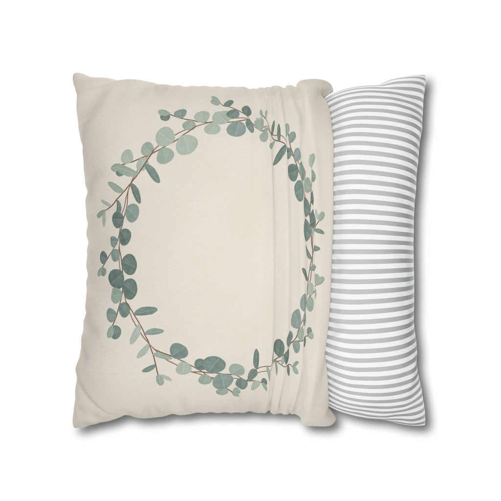 Eucalyptus Wreath Pillow Cover – Soft Watercolor Greenery Throw Pillow Cover
