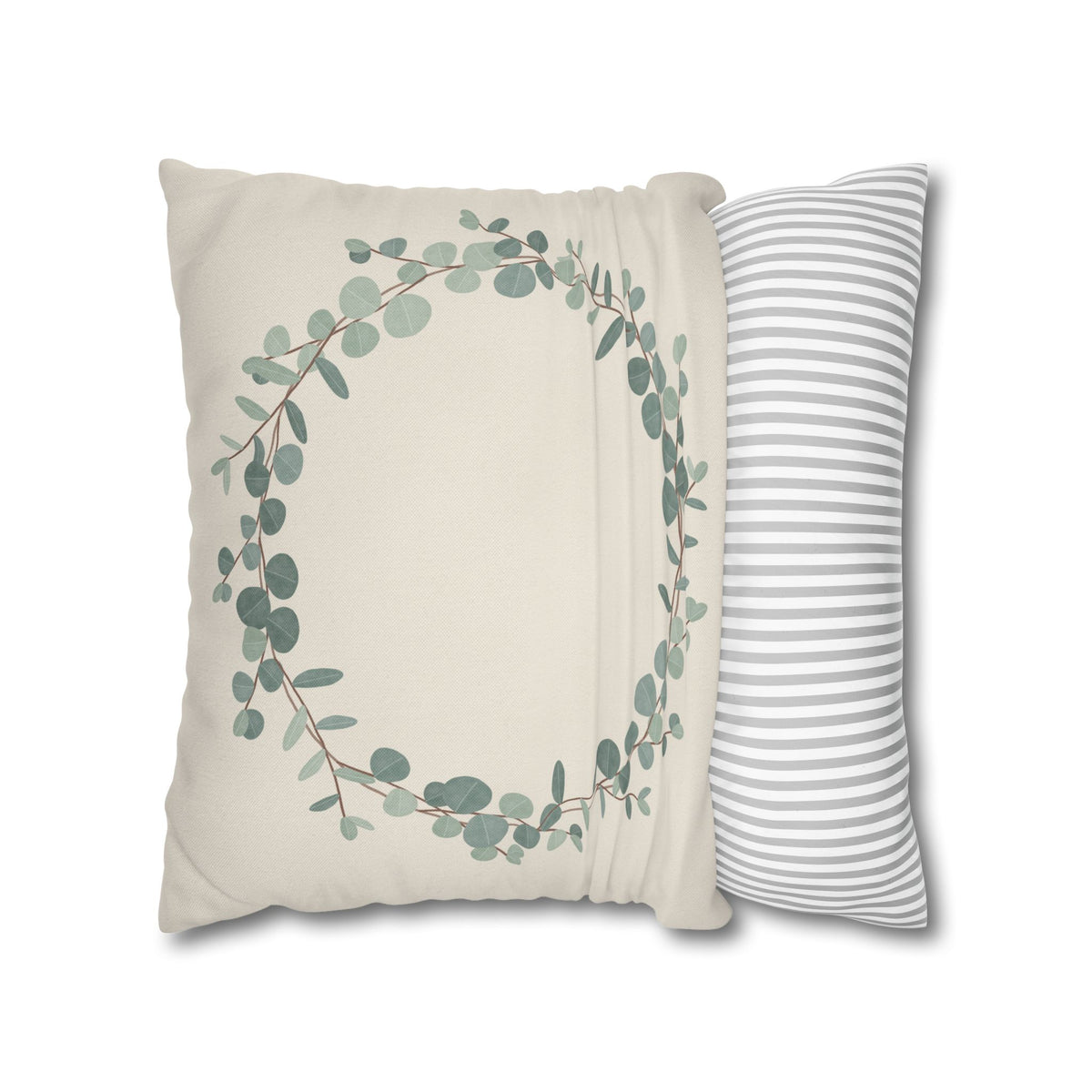 Eucalyptus Wreath Pillow Cover – Soft Watercolor Greenery Throw Pillow Cover