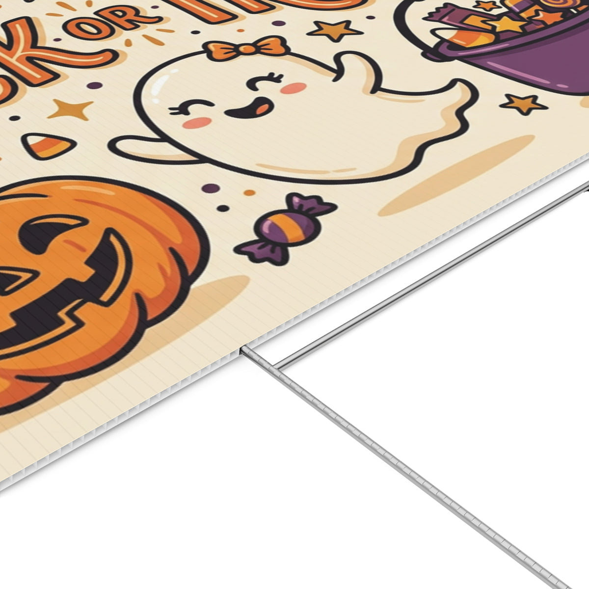 Trick or Treat Halloween Lawn Sign — Cute Ghost, Pumpkin & Candy Yard Decor