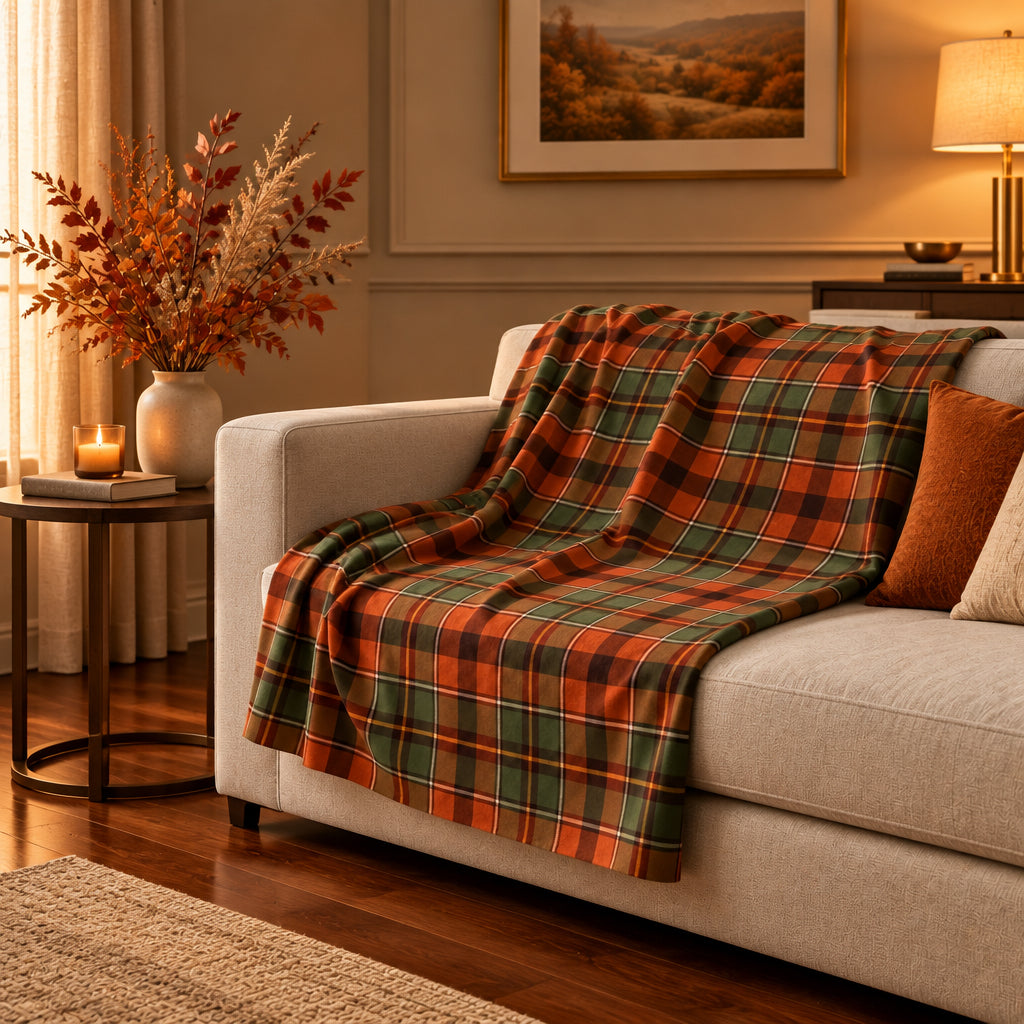 Harvest Plaid Sherpa Throw Blanket – Cozy Fall Plaid Blanket