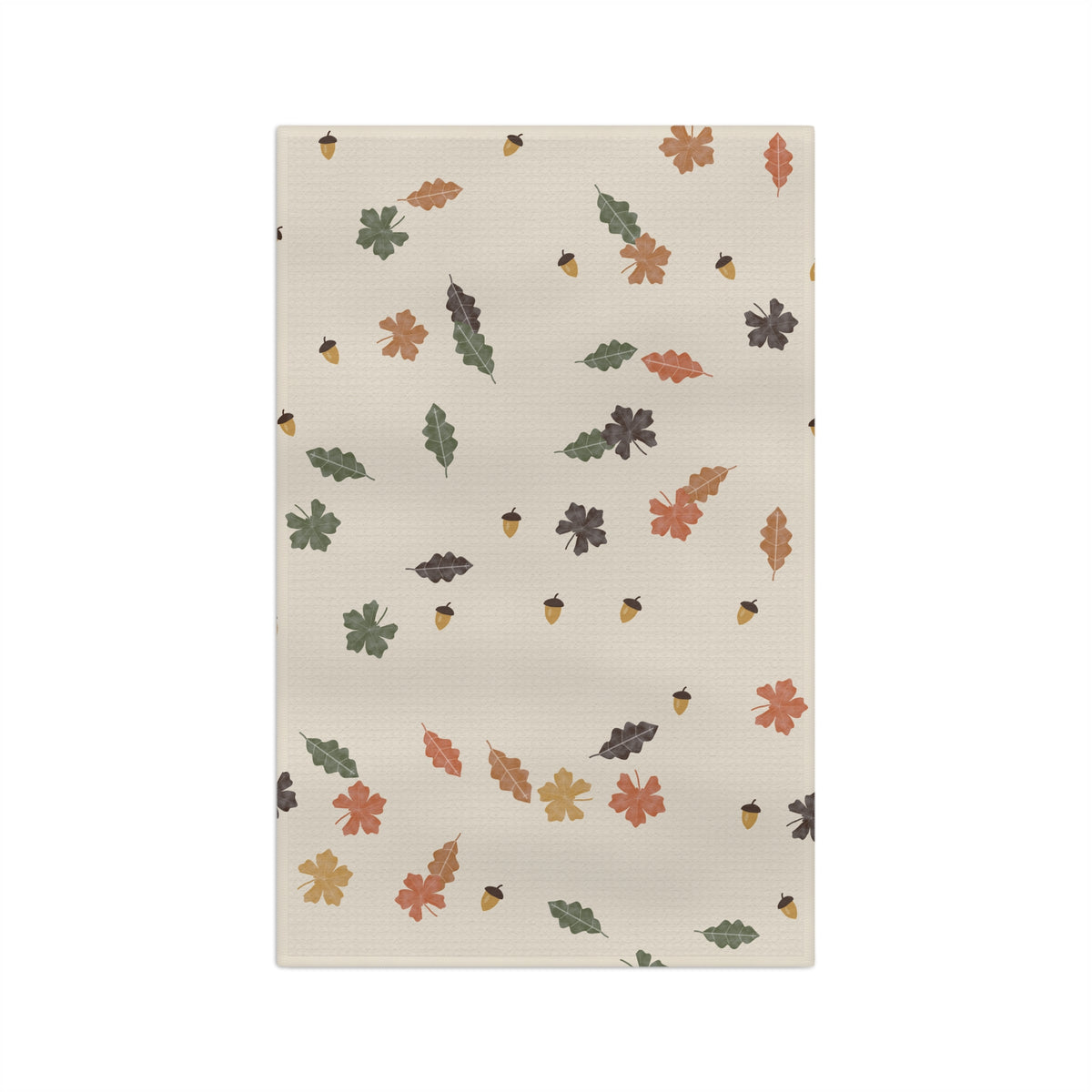Autumn Leaves Tea Towel – Fall Kitchen Towel with Oak Leaves & Acorns