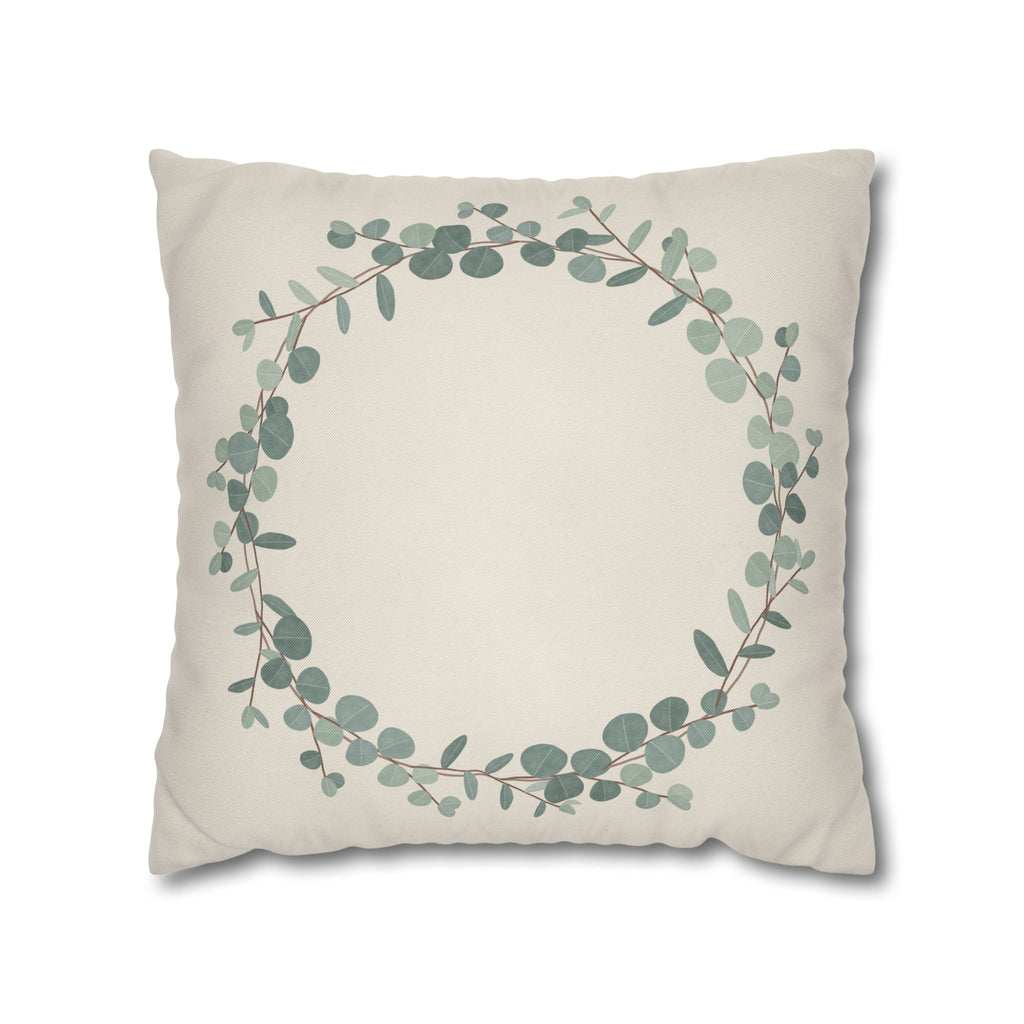 Eucalyptus Wreath Pillow Cover – Soft Watercolor Greenery Throw Pillow Cover