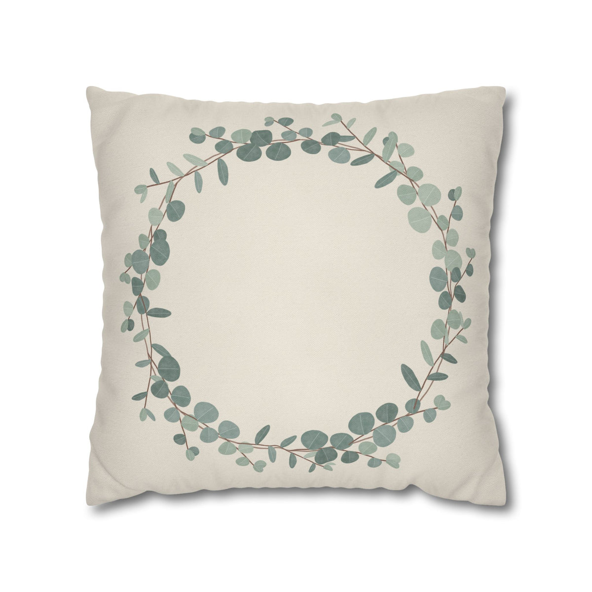 Eucalyptus Wreath Pillow Cover – Soft Watercolor Greenery Throw Pillow Cover