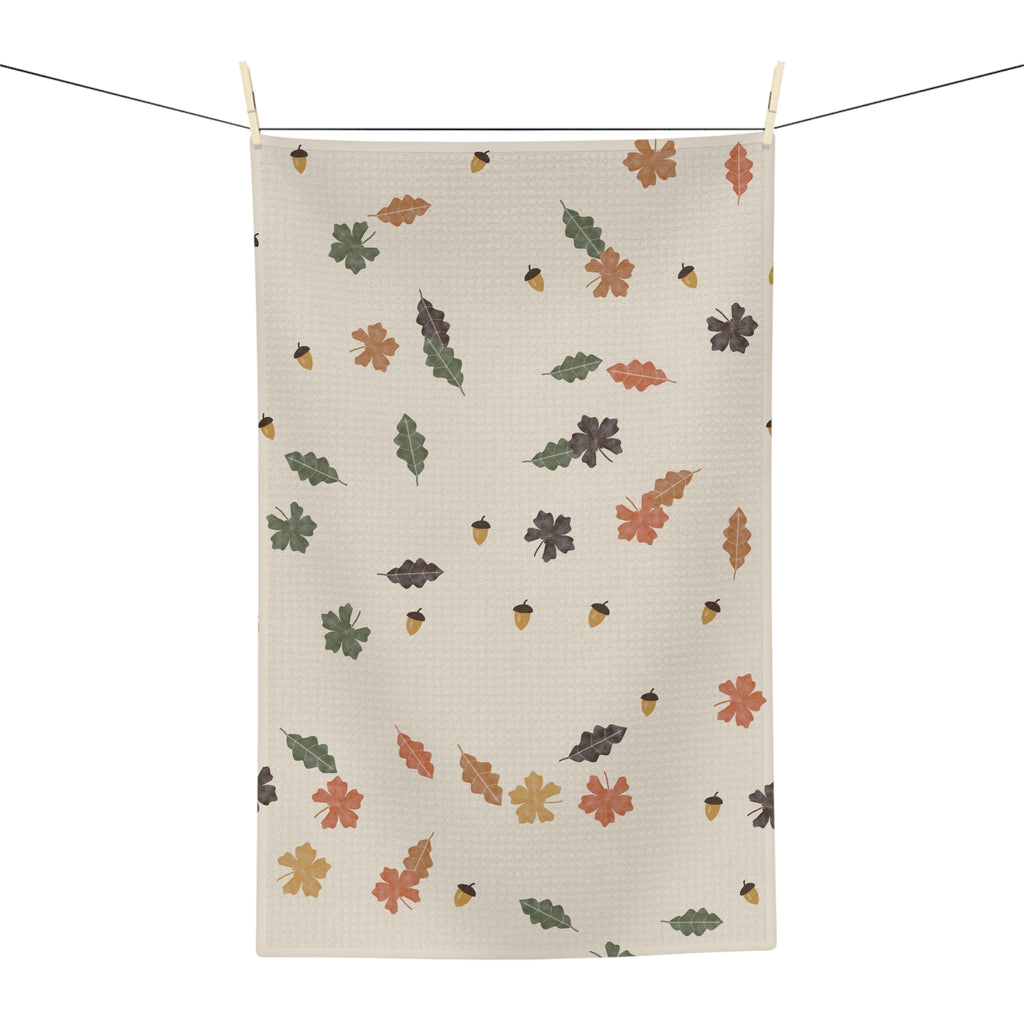 Autumn Leaves Tea Towel – Fall Kitchen Towel with Oak Leaves & Acorns