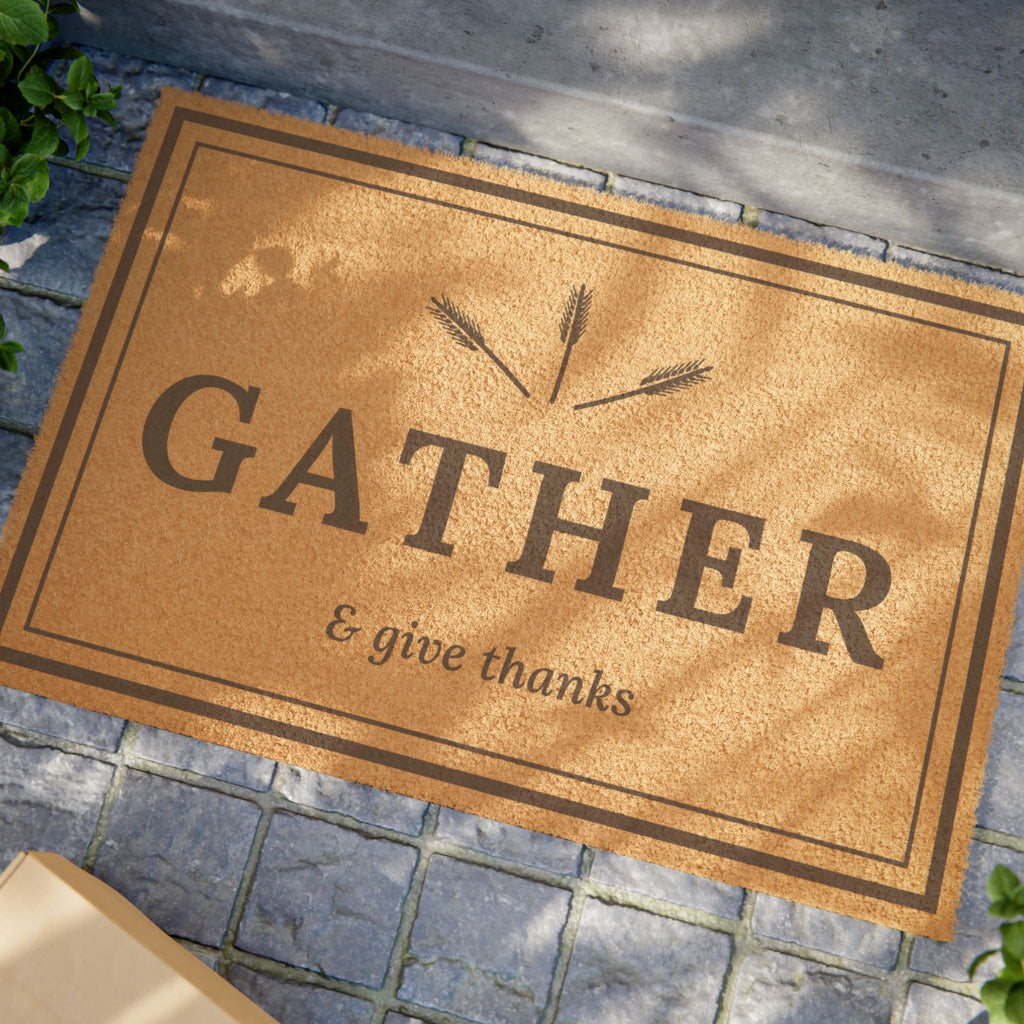 "Gather & Give Thanks" Doormat – Farmhouse Fall Welcome Mat