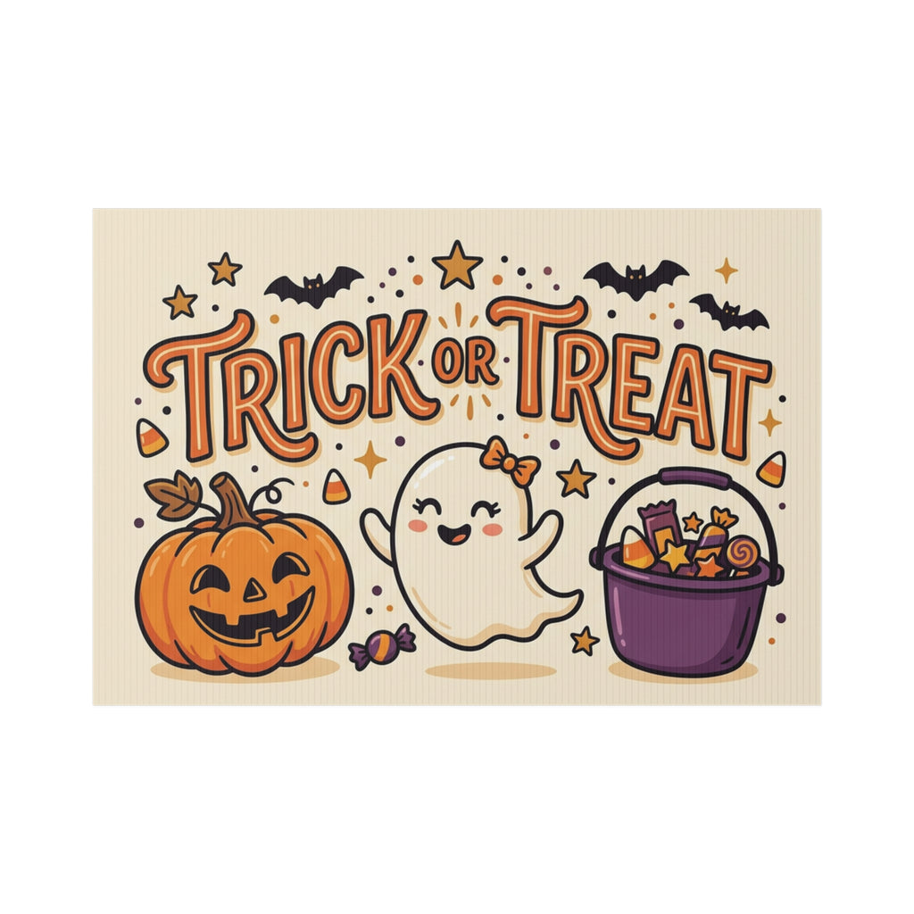 Trick or Treat Halloween Lawn Sign — Cute Ghost, Pumpkin & Candy Yard Decor