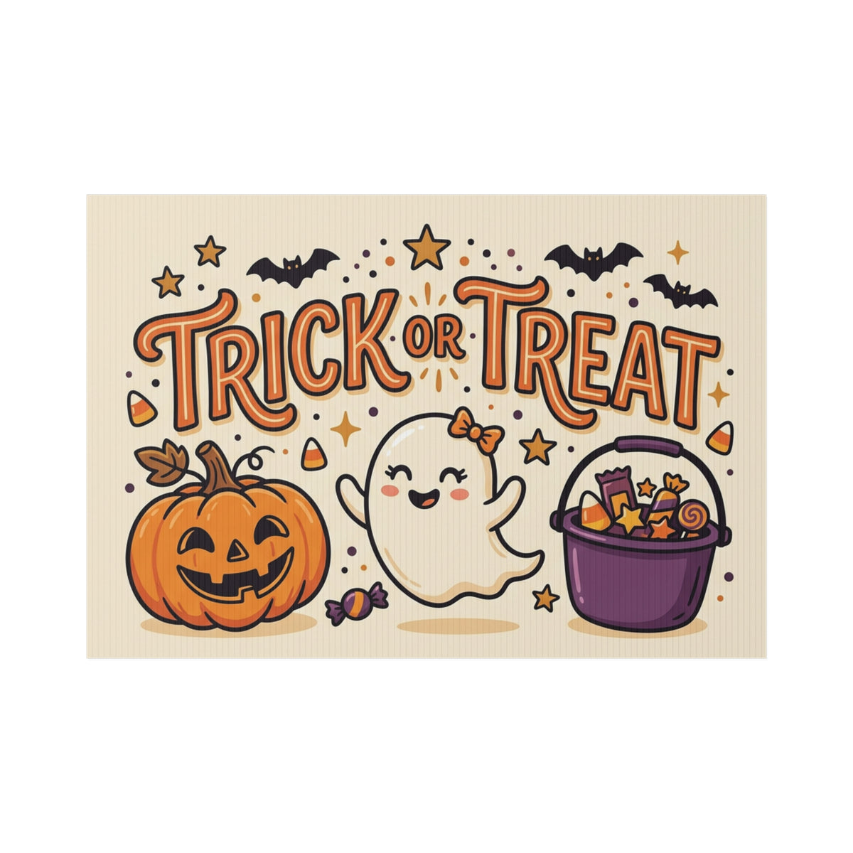 Trick or Treat Halloween Lawn Sign — Cute Ghost, Pumpkin & Candy Yard Decor