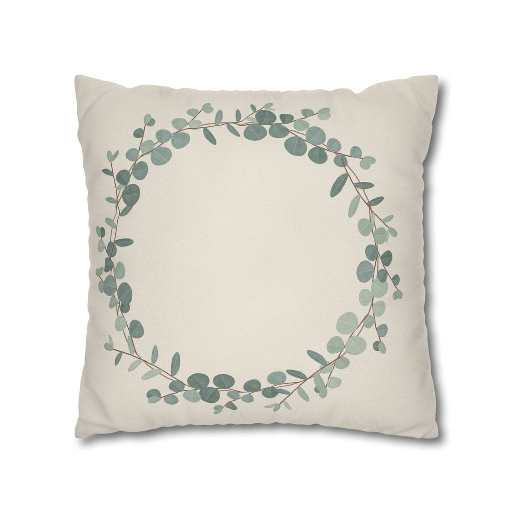 Eucalyptus Wreath Pillow Cover – Soft Watercolor Greenery Throw Pillow Cover