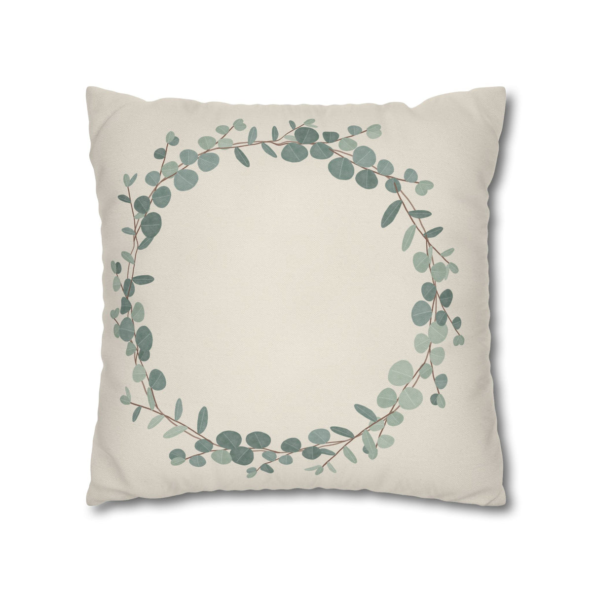 Eucalyptus Wreath Pillow Cover – Soft Watercolor Greenery Throw Pillow Cover
